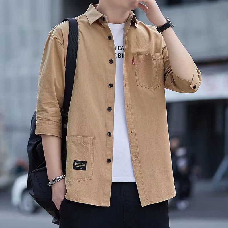 Men's Korean Style Casual Short-Sleeve Trendy Shirt - Three-Quarter Summer Workwear Top