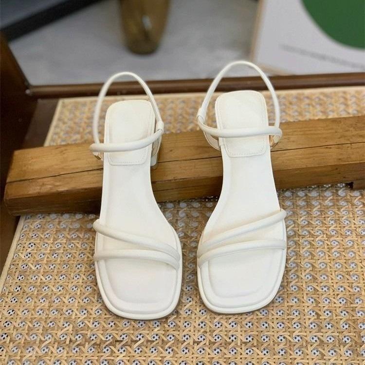 French Thick Heel Strap Sandals Women's Summer New Fashionable Versatile Gentle One-word Strap with Skirt Sandals
