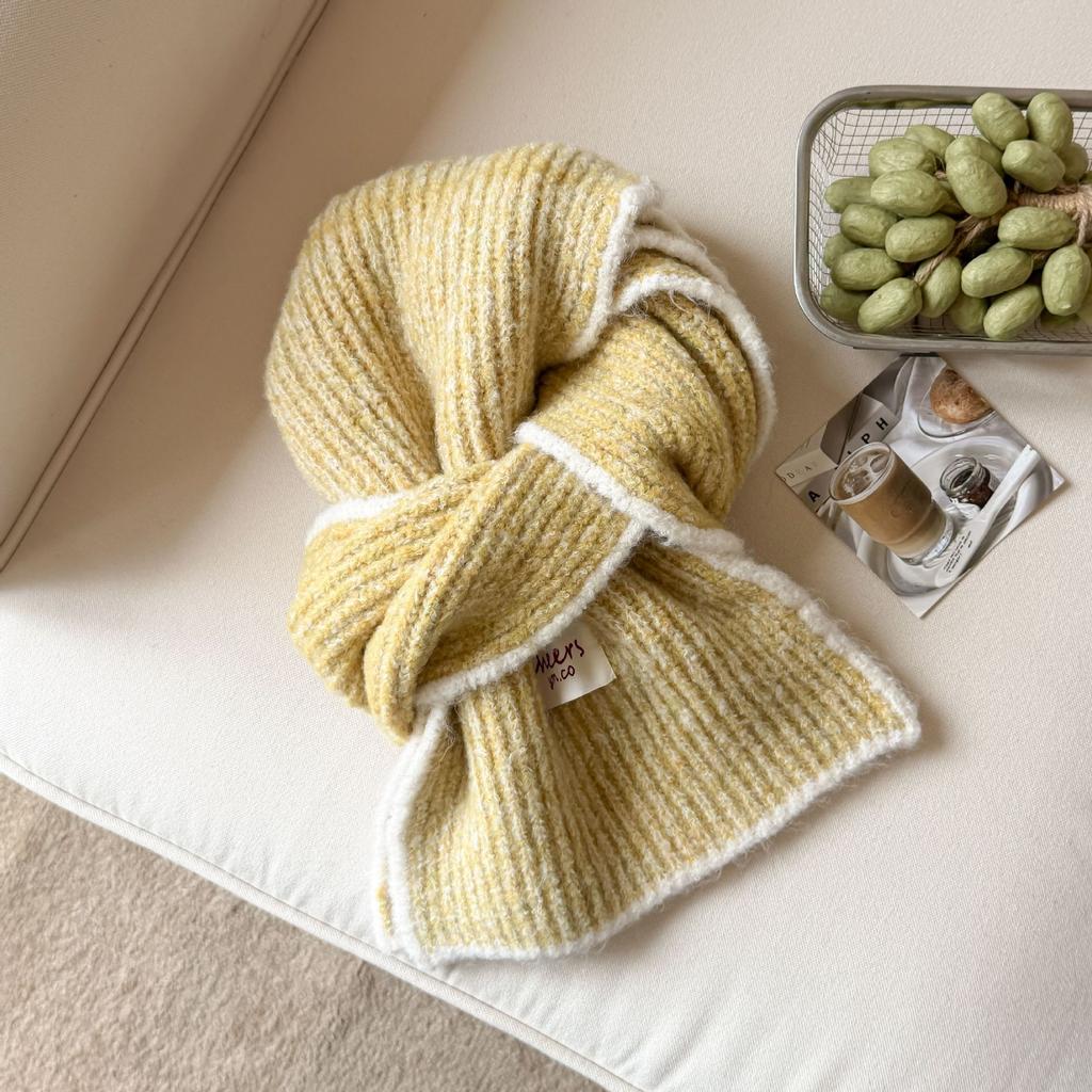 Knitted scarf women's winter thickened warm solid color wool scarf couple Korean atmosphere neck protection