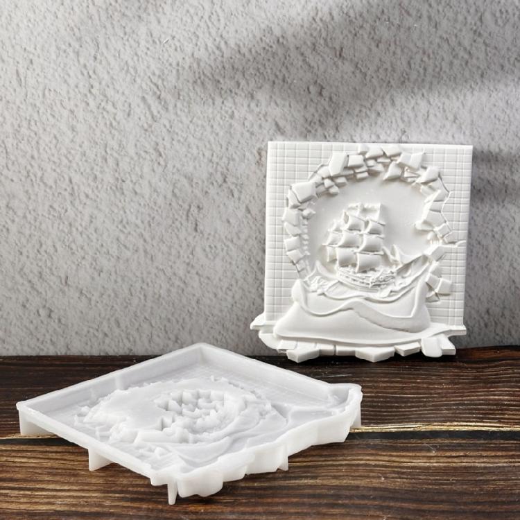 Wall Decors Resin Mold,Wall Art Silicone Mold for Epoxy Resin Casting,Wall Mount Decors Broken Wall Sailboats Resin Molds