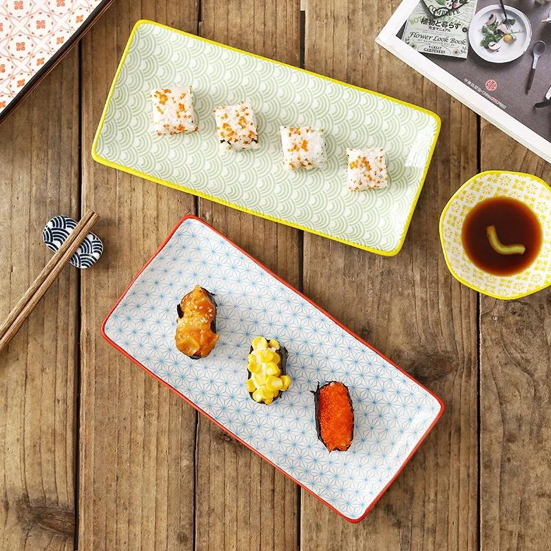 Stoviglie in Ceramica Stile Nordico Creativo Ristorante Piatto Rettangolare per Sushi Frutta Snack Domestici Piatto Piano Poco Profondo per Portata Principale