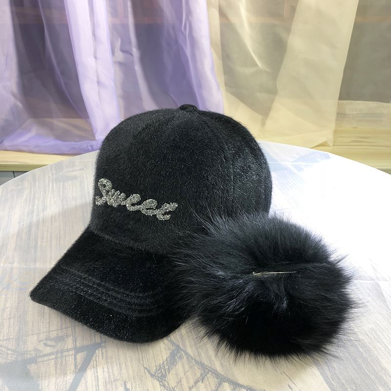 Toamnă și Iarnă Pălărie Caldă Femei Pălărie de Baseball cu Puf Fals, Litere cu Strasuri, Cal de Mare, Pălărie de Păr