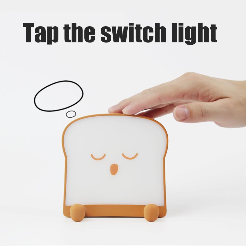 Cute Cartoon Night Light Toast Bread LED Night Lamp Rechargeable Portable Silicone Bedroom Bedside