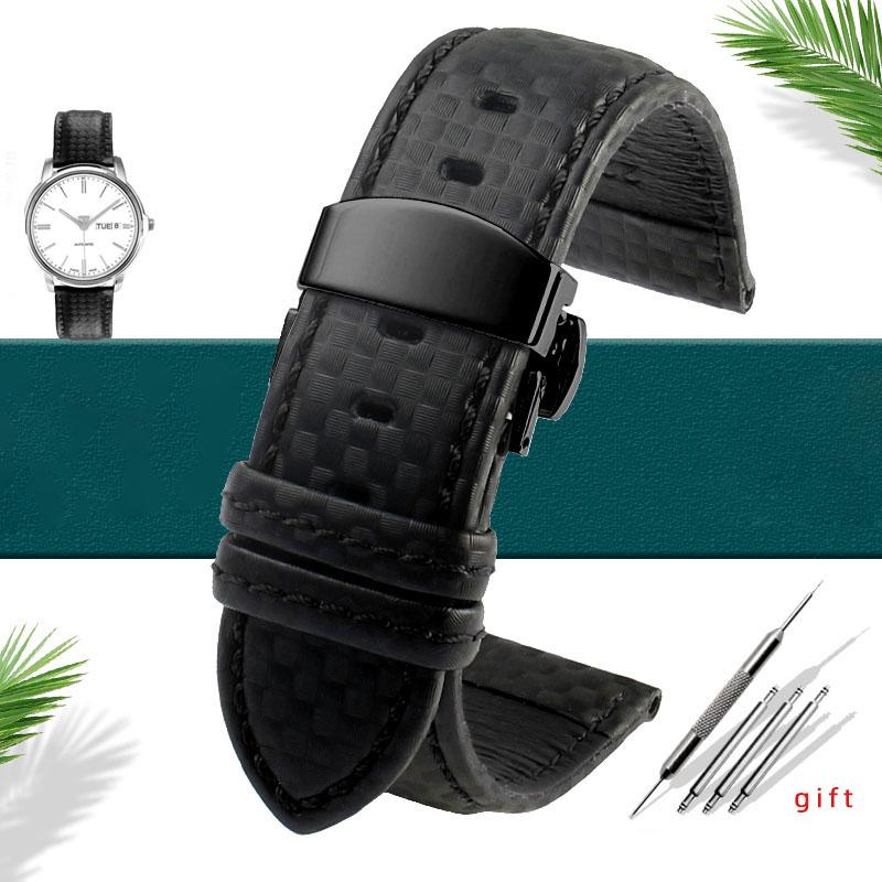 Universal carbon fiber watchband for MIDO Citizen Seiko Casio genuine Leather strap men's 20mm 22mm 23mm 24mm Watch accessories