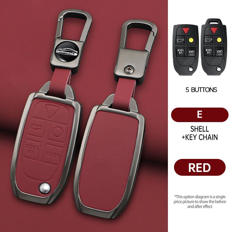 Zinc Alloy Leather Car Key Case for Volvo XC90 XC70 S80 S60 S40 V70 V50 C30 C70 5 Buttons Remote Cover Shell Keychain Accessorie