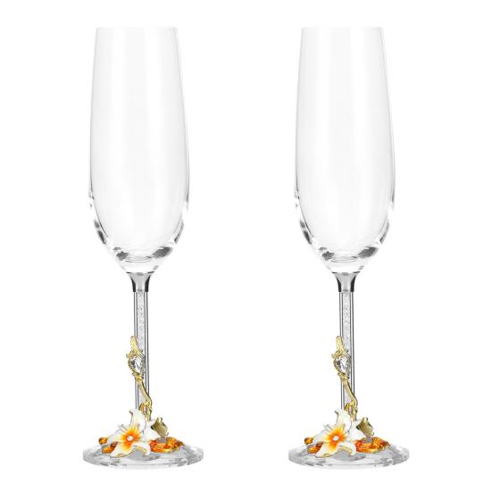 

2Pcs Champagne Flutes Set Elegant Hand Blown 220ml Champagne Sparking Wine Glasses