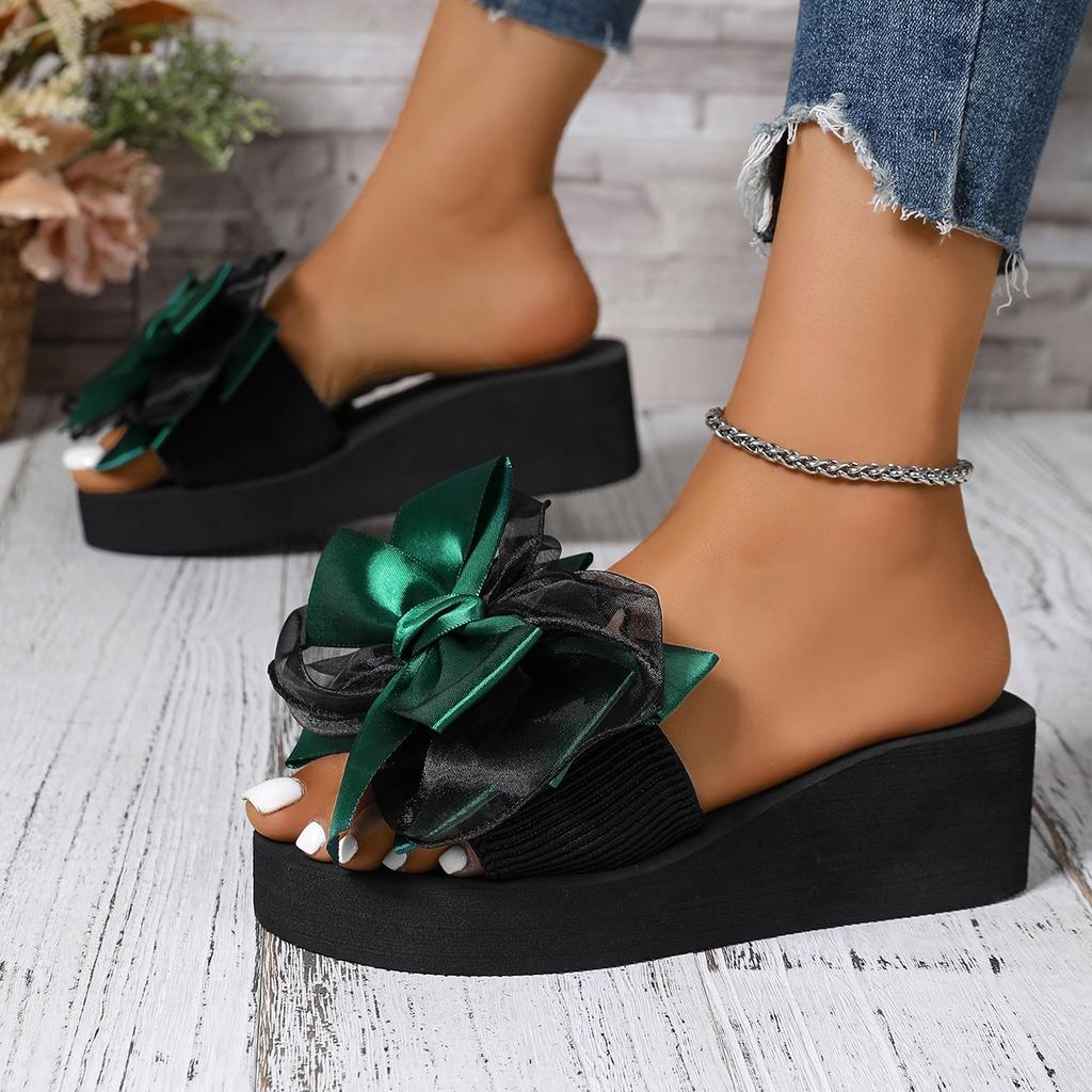 Fashion Wedge Heel With Bow Women's Slippers and Ladies Sandals Top Designs Shoe On Sale Casual 2025 Trend Slides High Quality Shoes