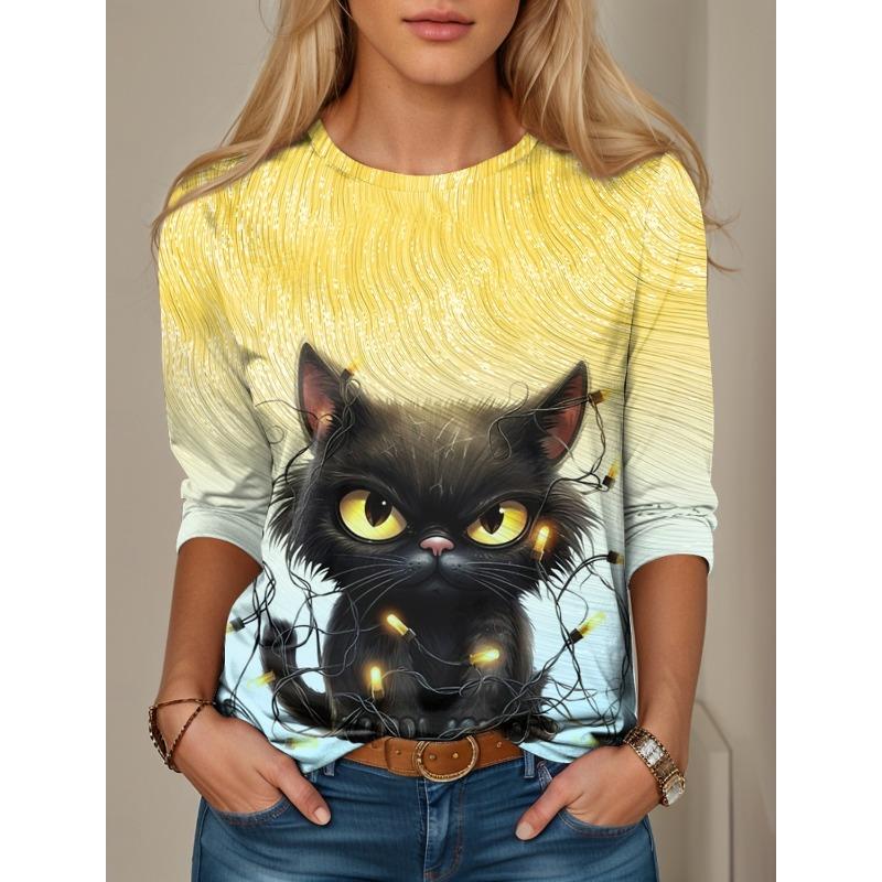 Gradient Love graphic 3D Print Crew Neck Long Sleeve T-Shirt Fashion Womens clothing Casual y2k clothes Harajuku Female clothing