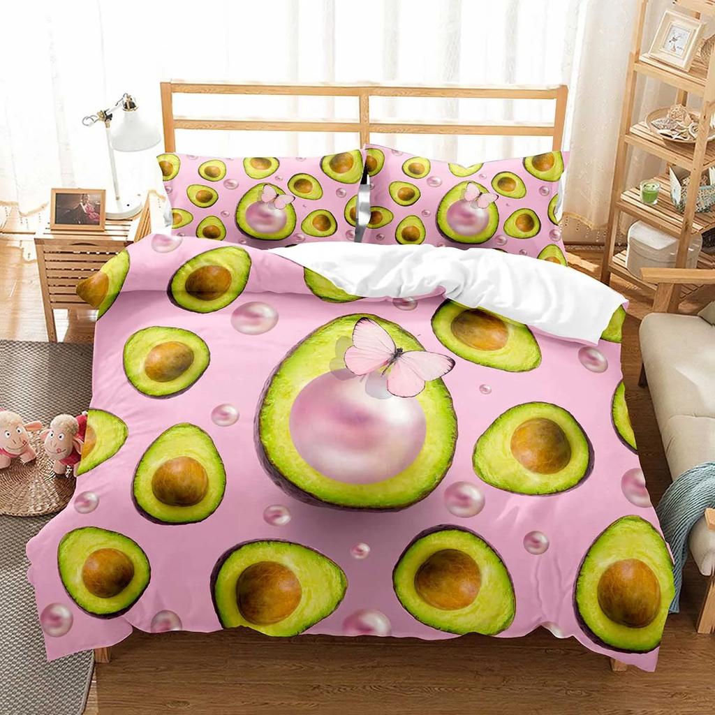 Avocado Duvet Cover Bedding Set, Green, Soft Bedding Set 2Pcs With Pillowcases 75*50Cmand Zipper, For Teenagers Girls Bedroom
