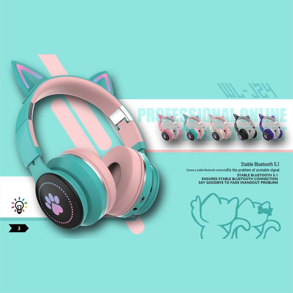 Cat Ear Luminous Bluetooth Headphones for Kids - Universal Compatibility