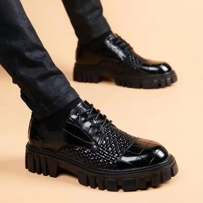Chaussures pour hommes en cuir à bout rond de haute qualité et à la mode, noires, chaussures décontractées pour hommes, sociales, en PU, cuir de vachette, classiques, originales, élégantes, confortables