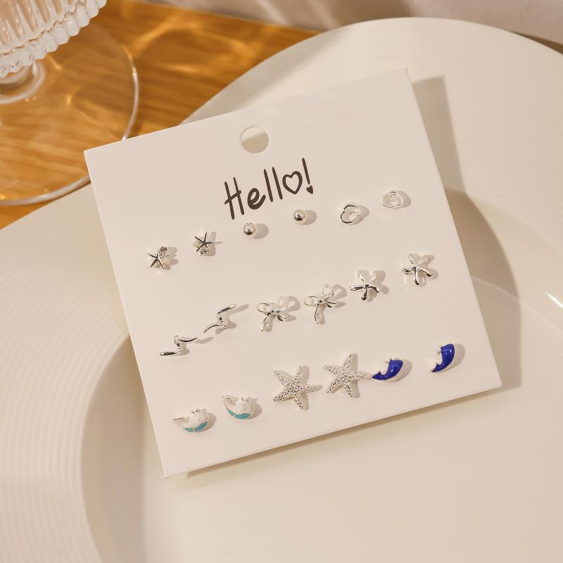 1Set Simple And Compact Silver Needle Earring Set Love Geometric Earring Combination Cute Sweet And Versatile Earrings