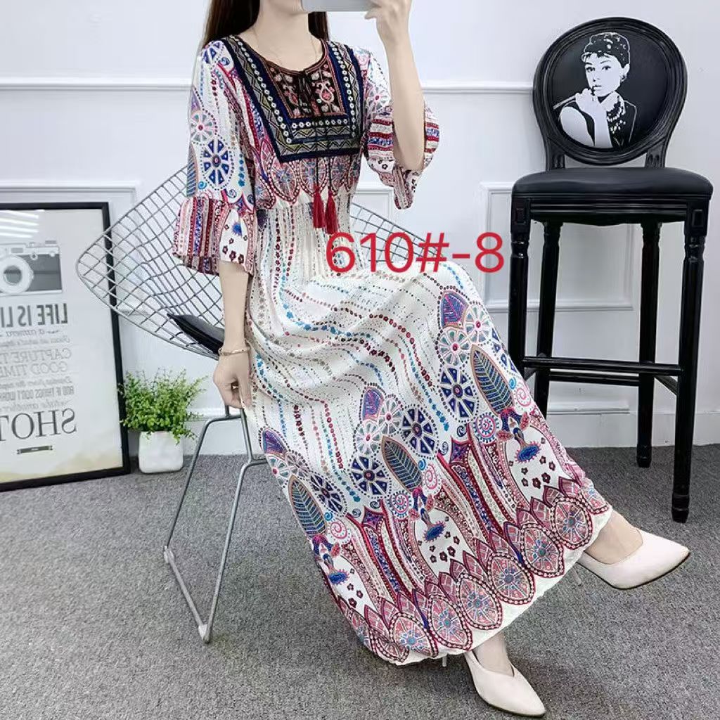 Island Vacation Skirt Xishuangbanna Travel Wear Cotton and Silk Floral Dress Xia Bohemian Skirt