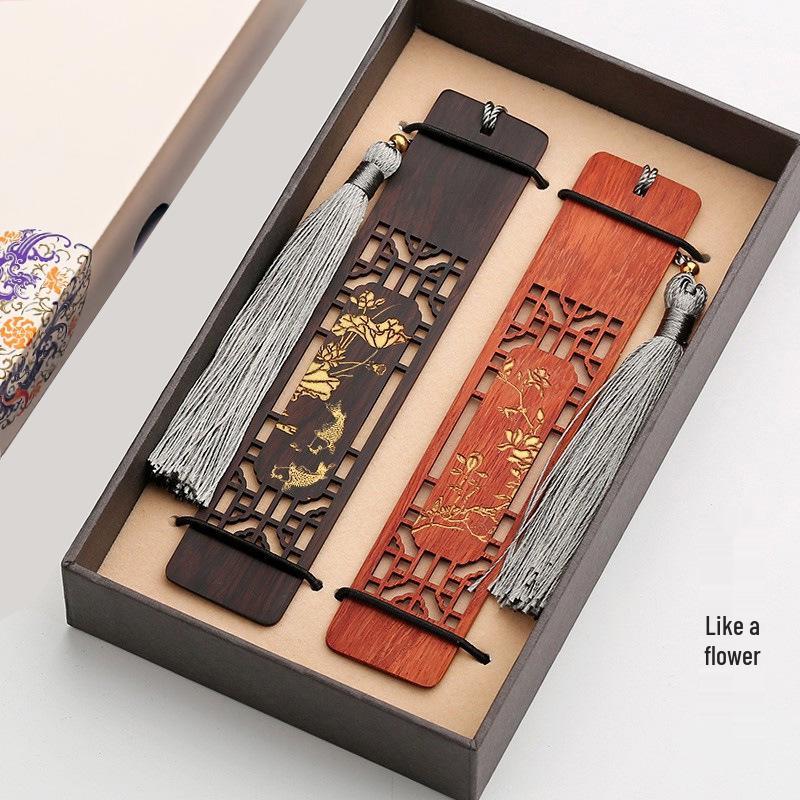 Rosewood Hollow Design Bookmark In Gift Box - Chinese Style Wooden Crafts Festival Gift