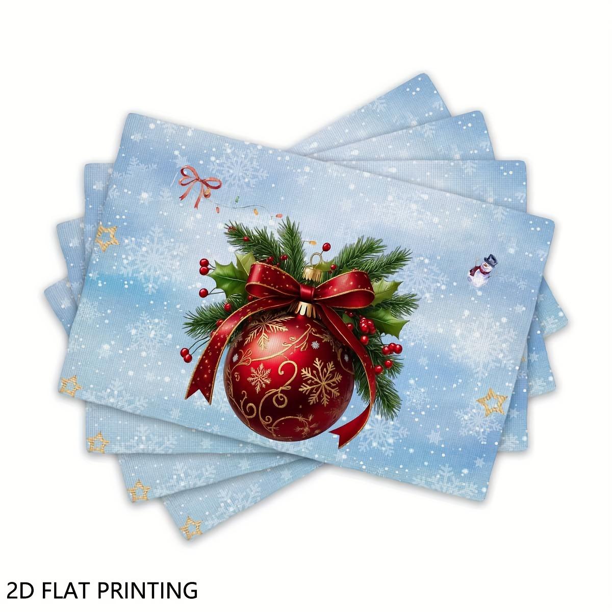 

4pc Christmas Ball Printed Placemat Waterproof Anti Hot Holly Berry Pattern Placemat Holiday Decoration 4PC30X45CM(1X1.5FT