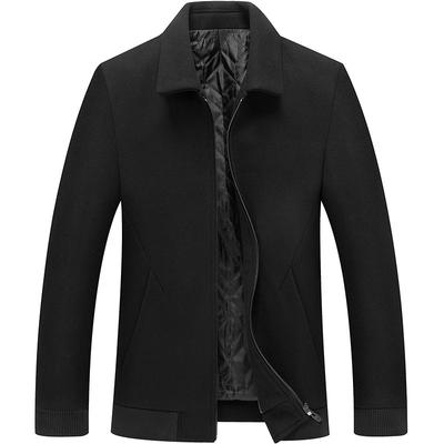 Wool Men's Jacket Autumn and Winter Middle-aged Men's Woolen Men's Jacket Black Lapel Jacket Casual Men's Clothing