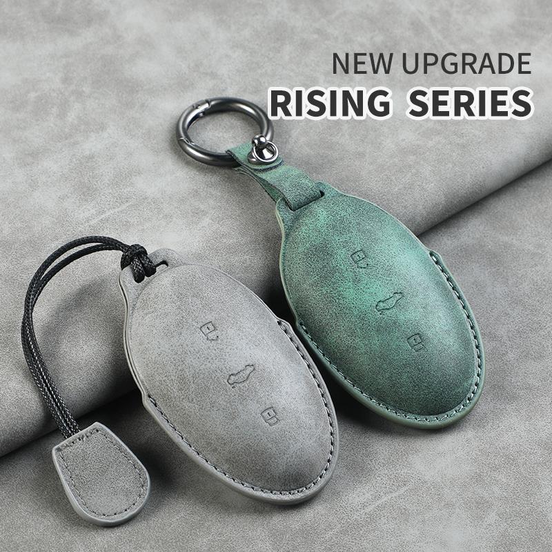 For RISING AUTO F7 R7 22-23 Leather Car Key Bag Case Wallet Holder Key Cover Key Chains