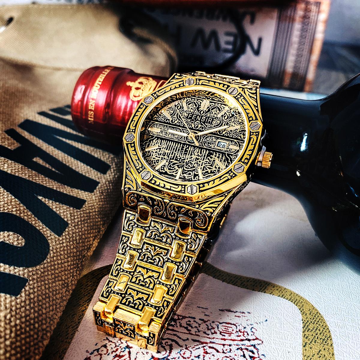 

FENSIR2022 Тисненные Гравированные Классические Мужские Кварцевые Часы со Стальным Браслетом