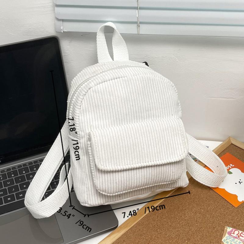 Solid Color Corduroy Mini Backpack Lightweight Small Backpacks Travel Rucksack School Baskpack Campus Junior Multiple Pocket