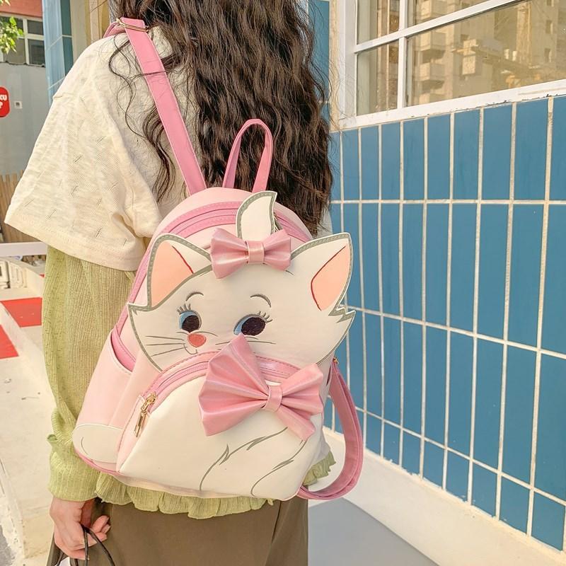 Cartoon Bow Cute Aristocats And Reading Design Student Backpack For Daily