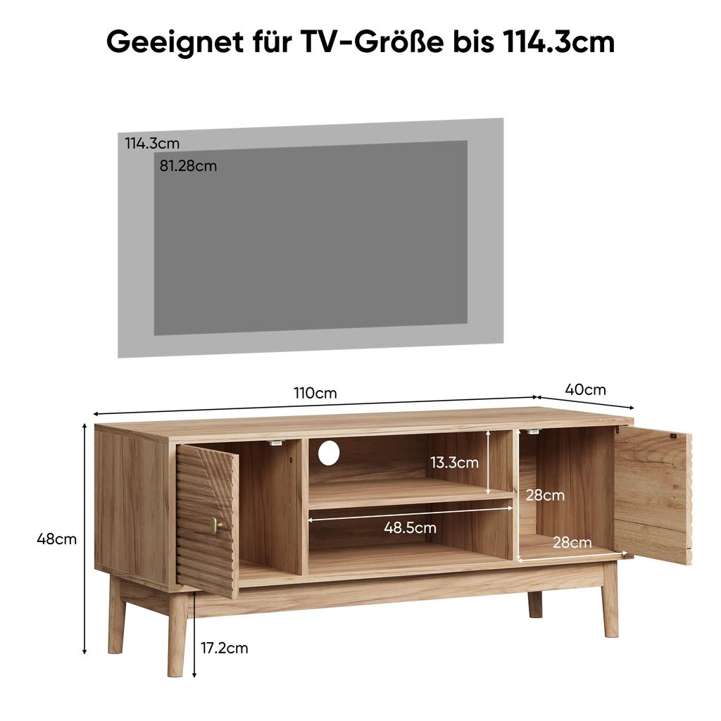 110 cm TV Stand, Mid-Century Modern Style, Suitable for 32/45-Inch TVs, Entertainment Center, Media Console for Living Room and Bedroom, Oak Color