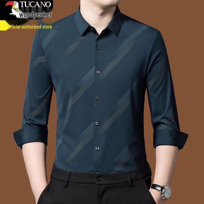 

Мужская бесшовная рубашка с длинным рукавом Woodpecker в стиле business casual - Не мнется, тренд весны и осени. S