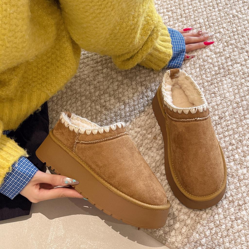 Snow Boots Women's Winter New Large Size Velvet Platform Casual Woven Bread Cotton Shoes Women