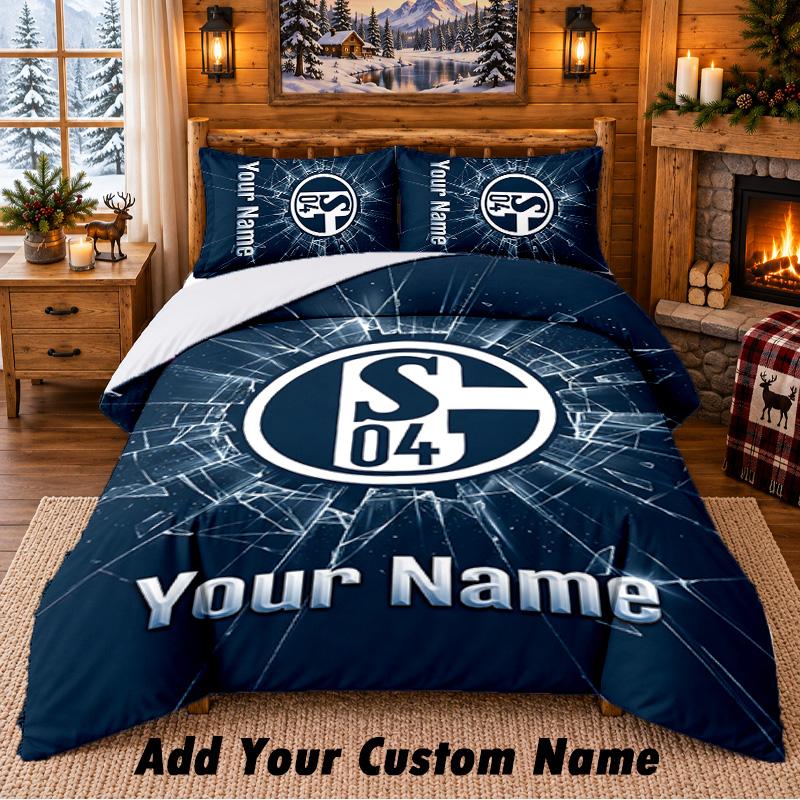 Schalke 04 FC Pattern Bedding 3Pcs Set Custom Name, Bed Sheet And Pillowcases For Home Bedroom