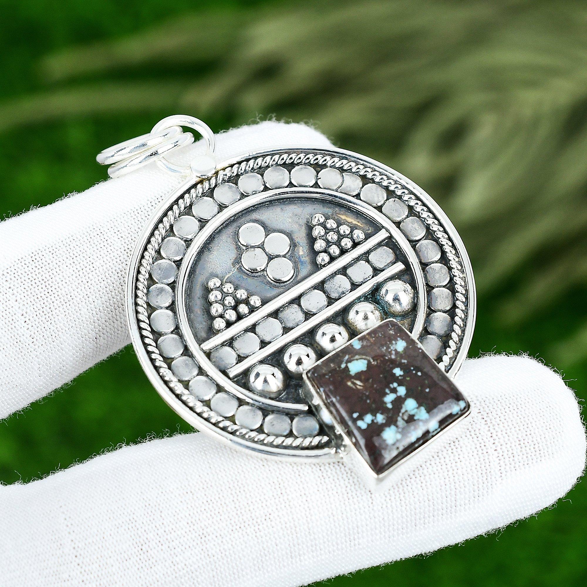 

925 Sterling Silver Radiant Natural Tibetan Turquoise Wife New Pendant Jewelry