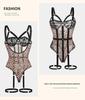 Leopard Print Lace Mesh Strappy Lingerie Bodysuit Set