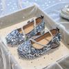 Girls' high-heeled princess shoes2026New style sequin and rhinestone Mary Jane children's shoes for little girls to wear with dresses for