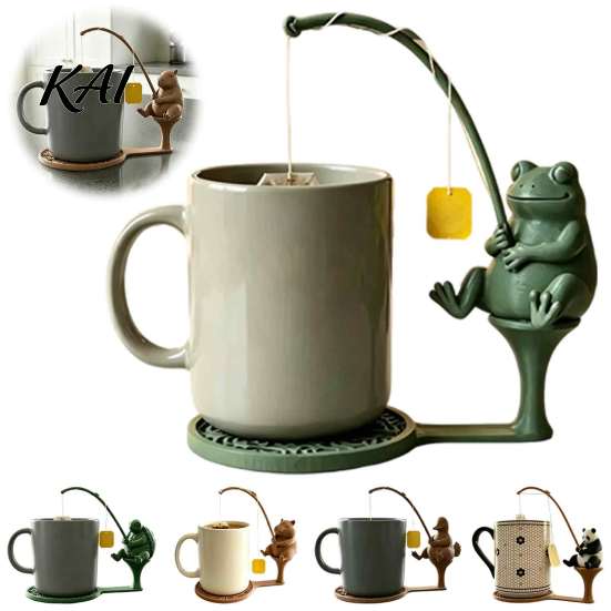 Whimsical Garden Decor Fishing Friends Tea Bag Holder, Cute Resin Teabag String Keeper, Animal Decorative Rest Decor, Fun Kitchen Counter Accessory,