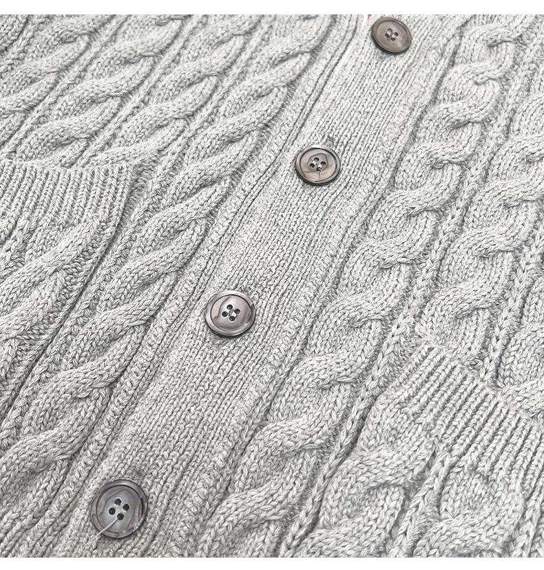 TB High Version Autumn Knit Unisex Four-Bar Cable Cardigan - Classic and Versatile Sweater