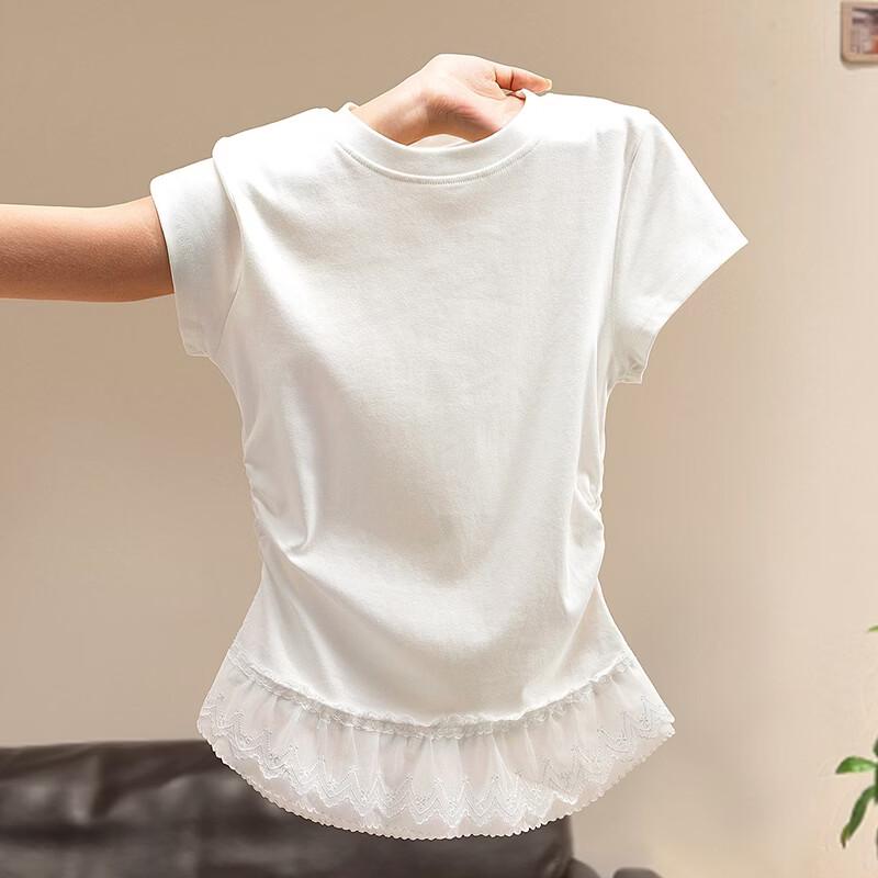 Women's Sweet Lace Hem Short Sleeve T-shirt