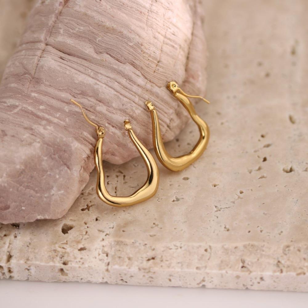 Geometric Irregular Hammered Stainless Steel Stud Earrings for Women Fashion Jewelry