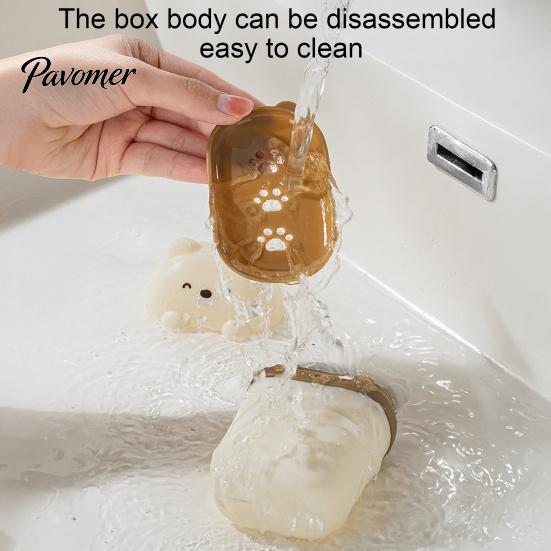 Durable Soap Storage Case Cute Bear Box with Lid, Plastic Holder Protector for Business Trips Drainage Design, Portable Travel Home And Dish Gym
