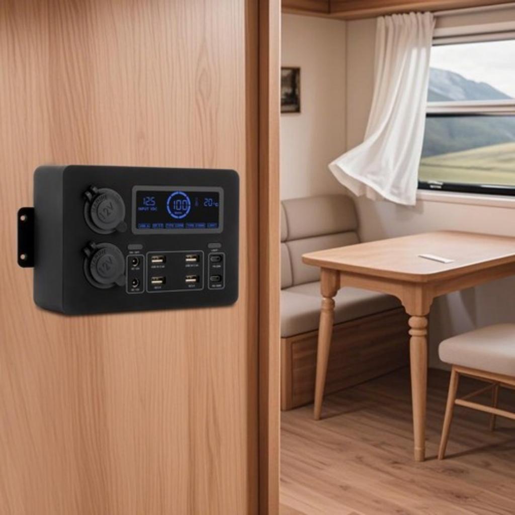6.6in Wall-Mount Power Box, 50A Quick Connect Plug w/ LED Display, Multi-Port USB & DC12V Outlets for Mobile Power Distribution