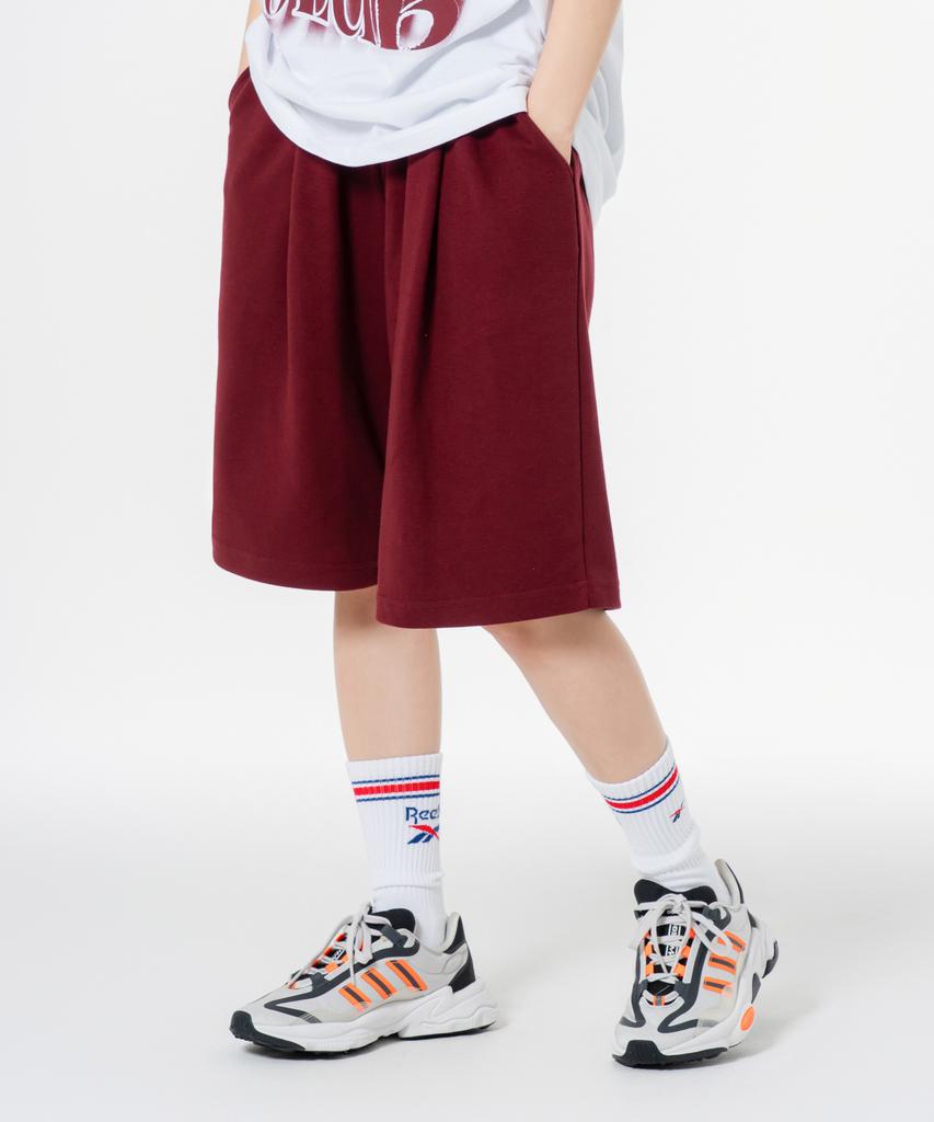 Moz Moz Double Cotton Wide One-Pleat Training Shorts Burgundy