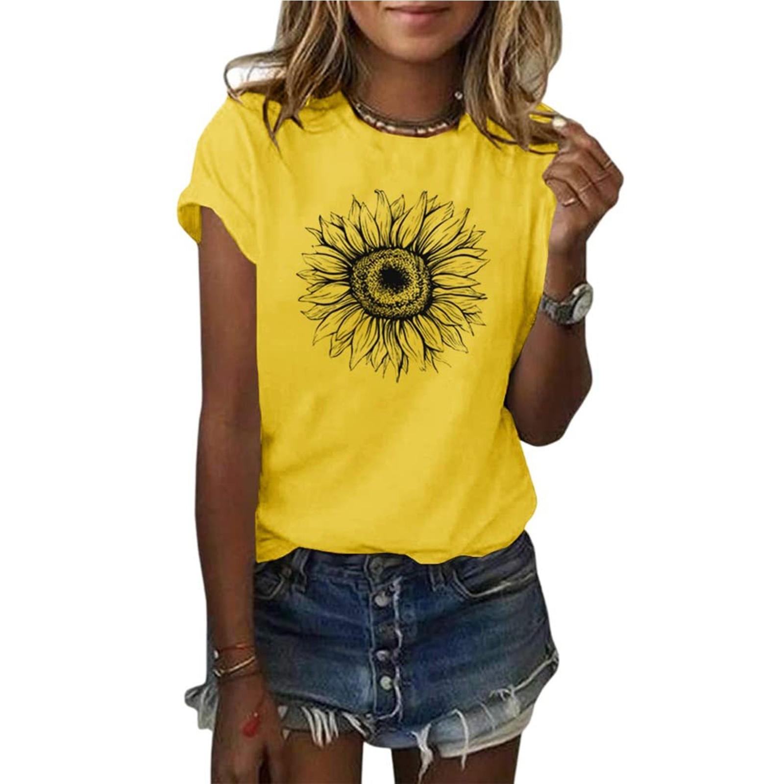 

Женская модная футболка с коротким рукавом и рисунком подсолнуха, свободные летние топы XL жёлтый