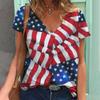 Summer American Flag USA 3D Print T-shirts Women Streetwear T Shirt Y2k Tops V-Neck Sports Tees Girl Oversized Harajuku Clothing