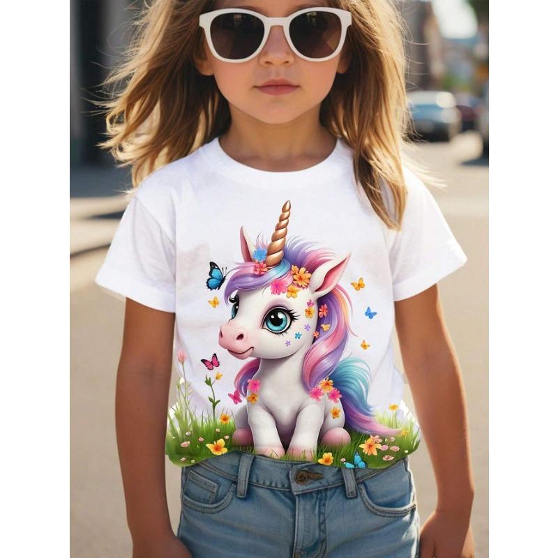 Tops Spring Autumn Printed Clothes Short Sleeve Round Neck Girls' Bottom Top T-Shirt