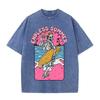 2026 Vintage Skeleton Surfer Endless Summer Graphic Black Acid Washed T Shirt Pink Beach Palm Tree Retro Cartoon Oversized Unise