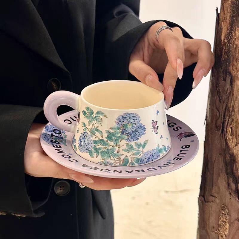 OLOEY Endless Summer Hydrangea Ceramic Coffee Cup Set