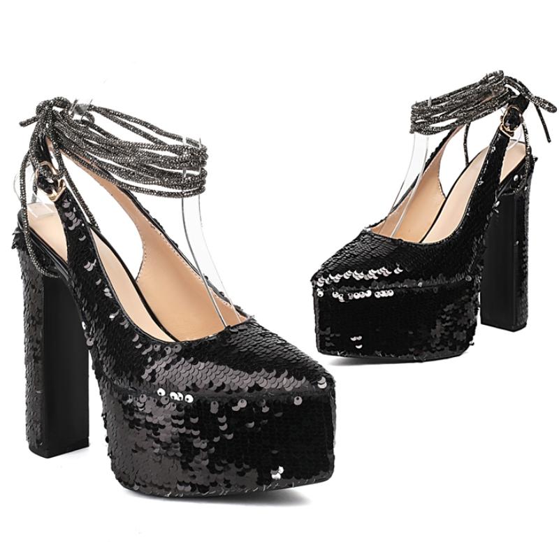 Luxussandalen Damen Sommerschuhe Plateau High Heels Slingback Gold Silber Pink Pumps Damen Hochzeit Tanz Stripperschuhe