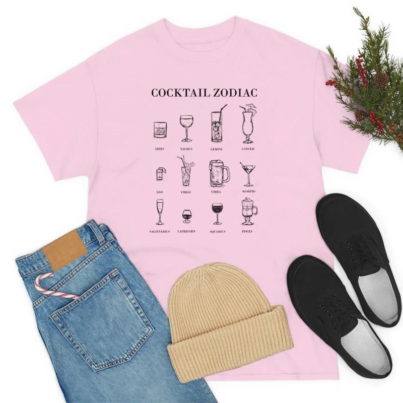 Cocktail Zodiac Women Funny TShirts Cute Astrology T Shirt Short Sleeve Alcohol Drink Graphic Tees FeUnisex Vintage Tops Gifts