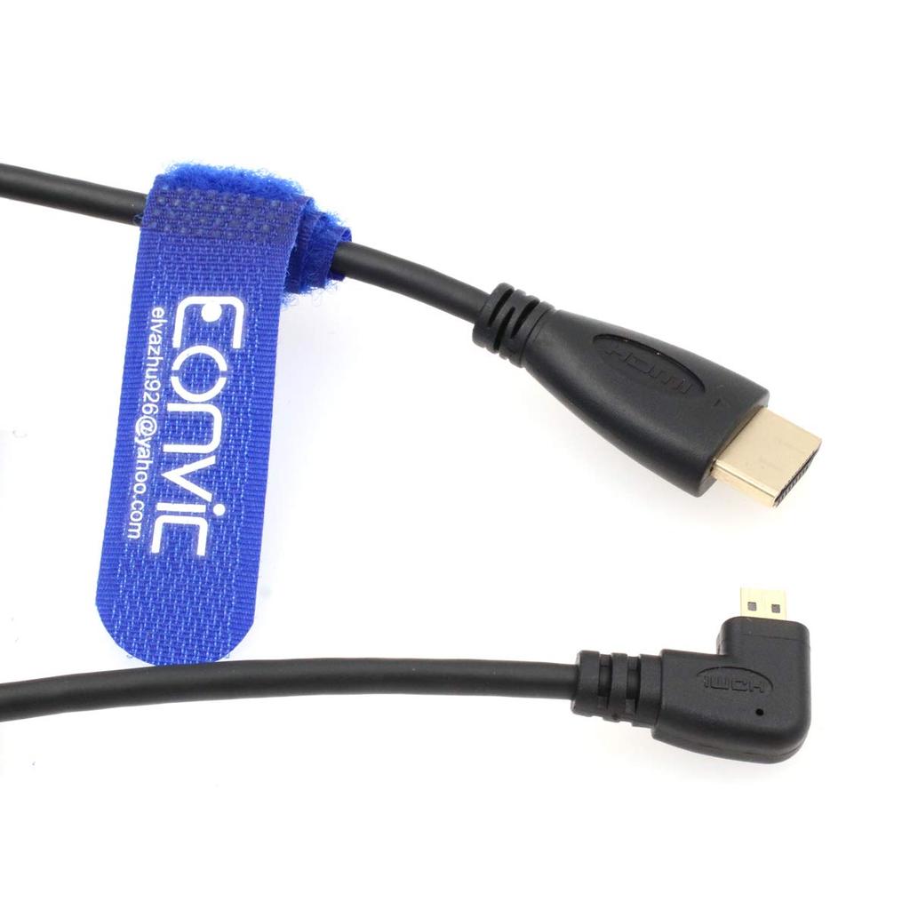 Eonvic Type D Male Micro HDMI to HDMI 1080P HDTV Cable for Sony Camera BM Video Assist Monitor Left-Angled