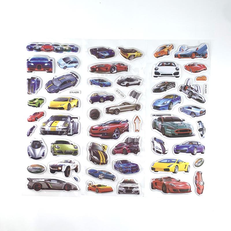 12 Sheetsset Racing Car Sports Cars Style 3D Puffy Bubble Pvc Sticker Kids Cartoon Scrapbook Stickers For Boys Classic Toys