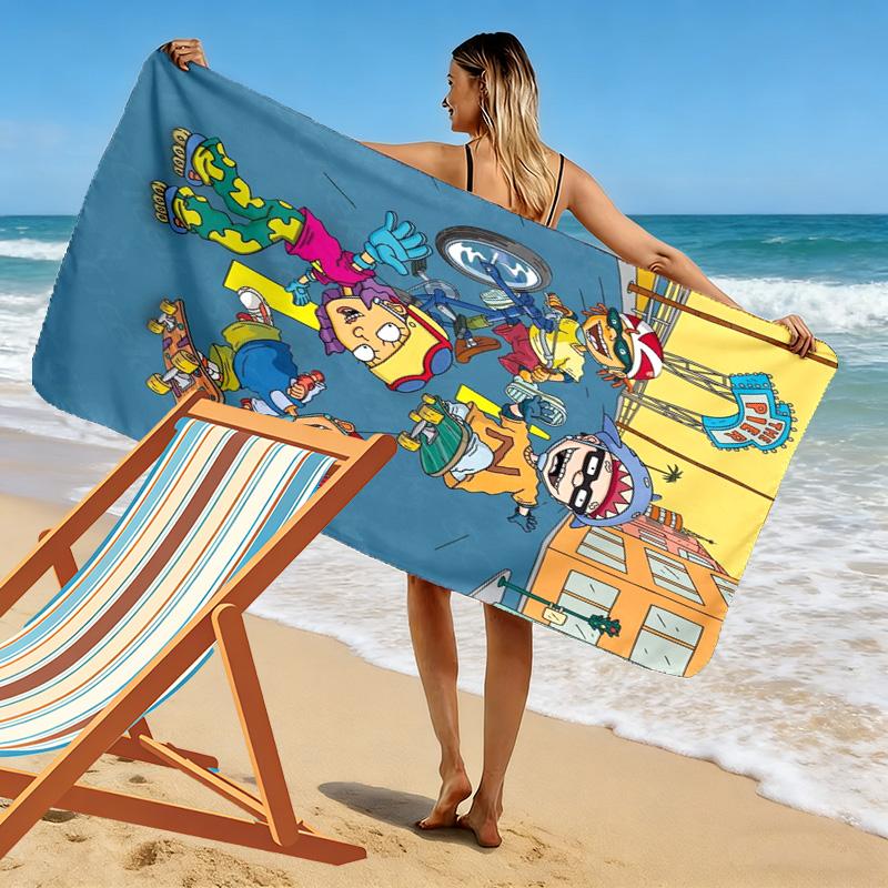 Rocket Power Cartoon Print Beach Towel, Large Soft Quick Dry Towel for Beach Camping Swimming
