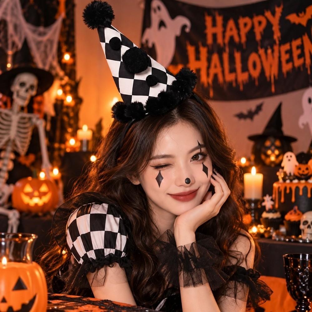 Dot Grid Clown Headwear Ruffle Funny Headwear Halloween Joker Headband Carnival Dress Up