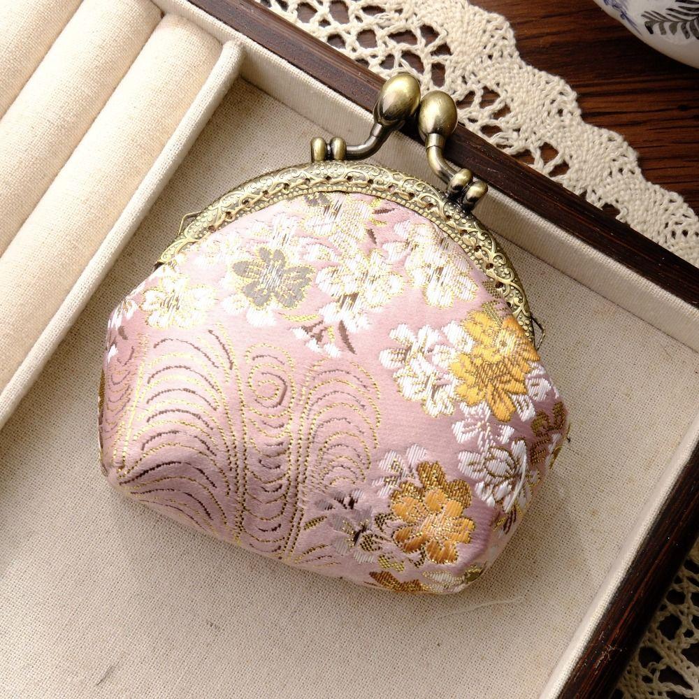 -lost Kiss Lock Coin Purse Thickened Portable Brocade Mini Pouch Chinese Polyester Embroidered Small Pocket Earrings